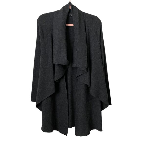 Theory Cardigan Womens Small Gray Wool Draped Open Front Ribbed Knit Minimalist - Picture 1 of 11